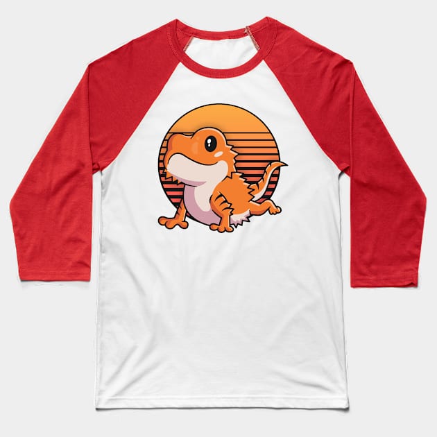 Retro Bearded Dragon Shirt For Girls Women Sunset Reptile Baseball T-Shirt by 14thFloorApparel